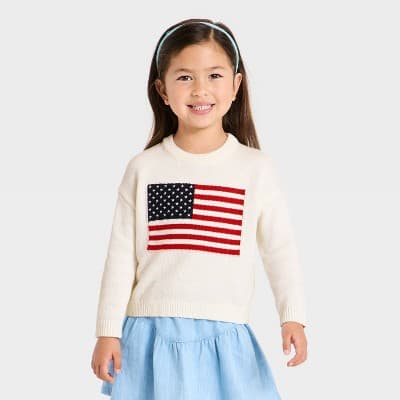 Grayson Mini Toddler Girls' 4th of July Flag Crewneck Sweater - Off-White 2T