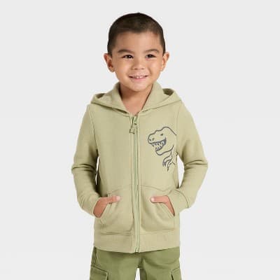 Toddler Boys' Fleece Zip-Up Hoodie Sweatshirt - Cat & Jack™ Olive 18M