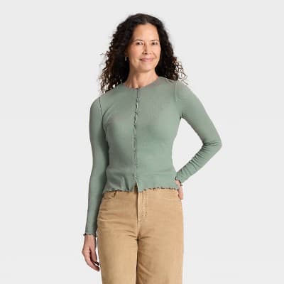 Women's Ribbed Button-Down Cardigan - Universal Thread™ Green XS