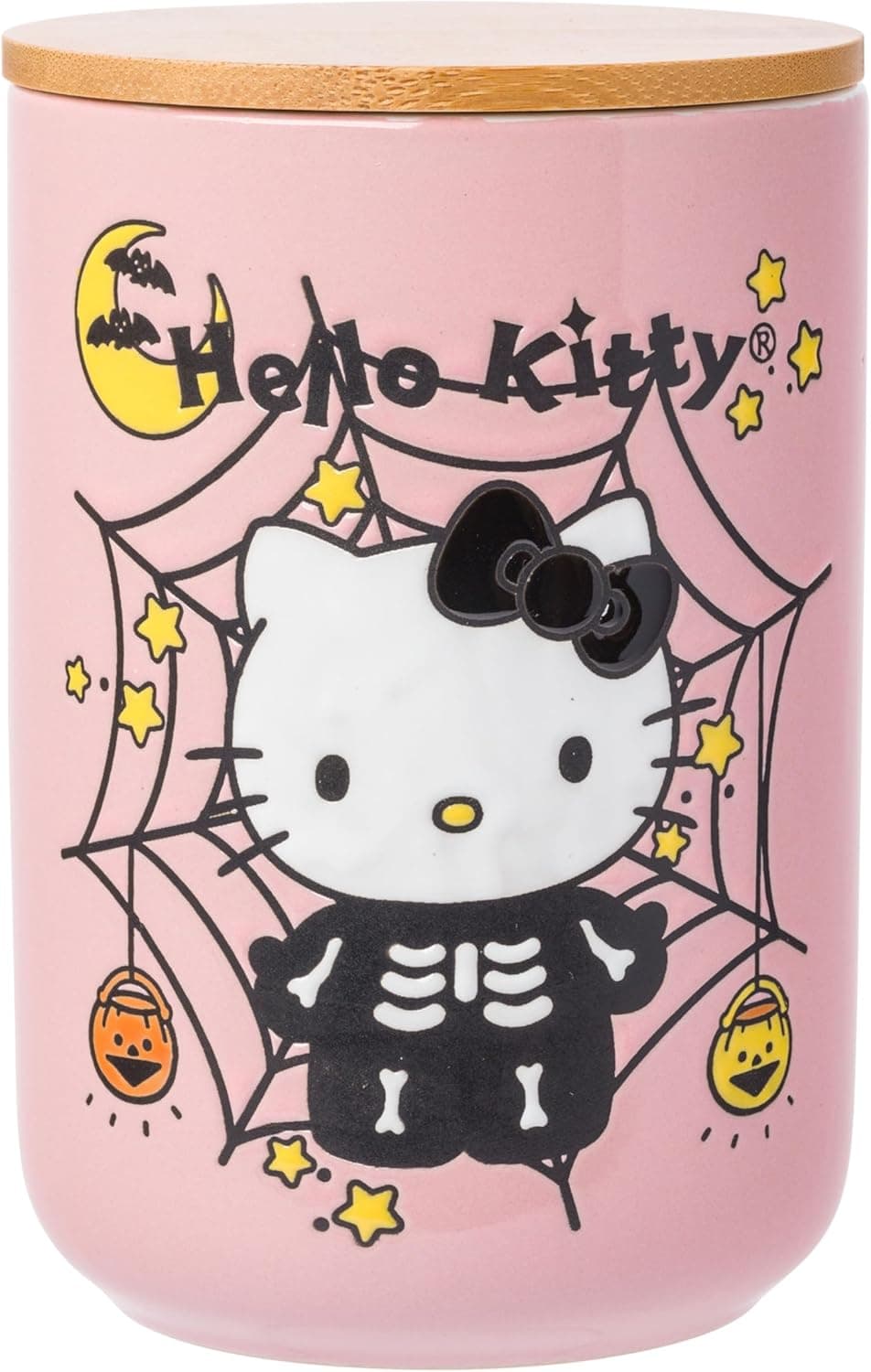 Spooky Hello Kitty Ceramic Candy Jar with Bamboo Lid