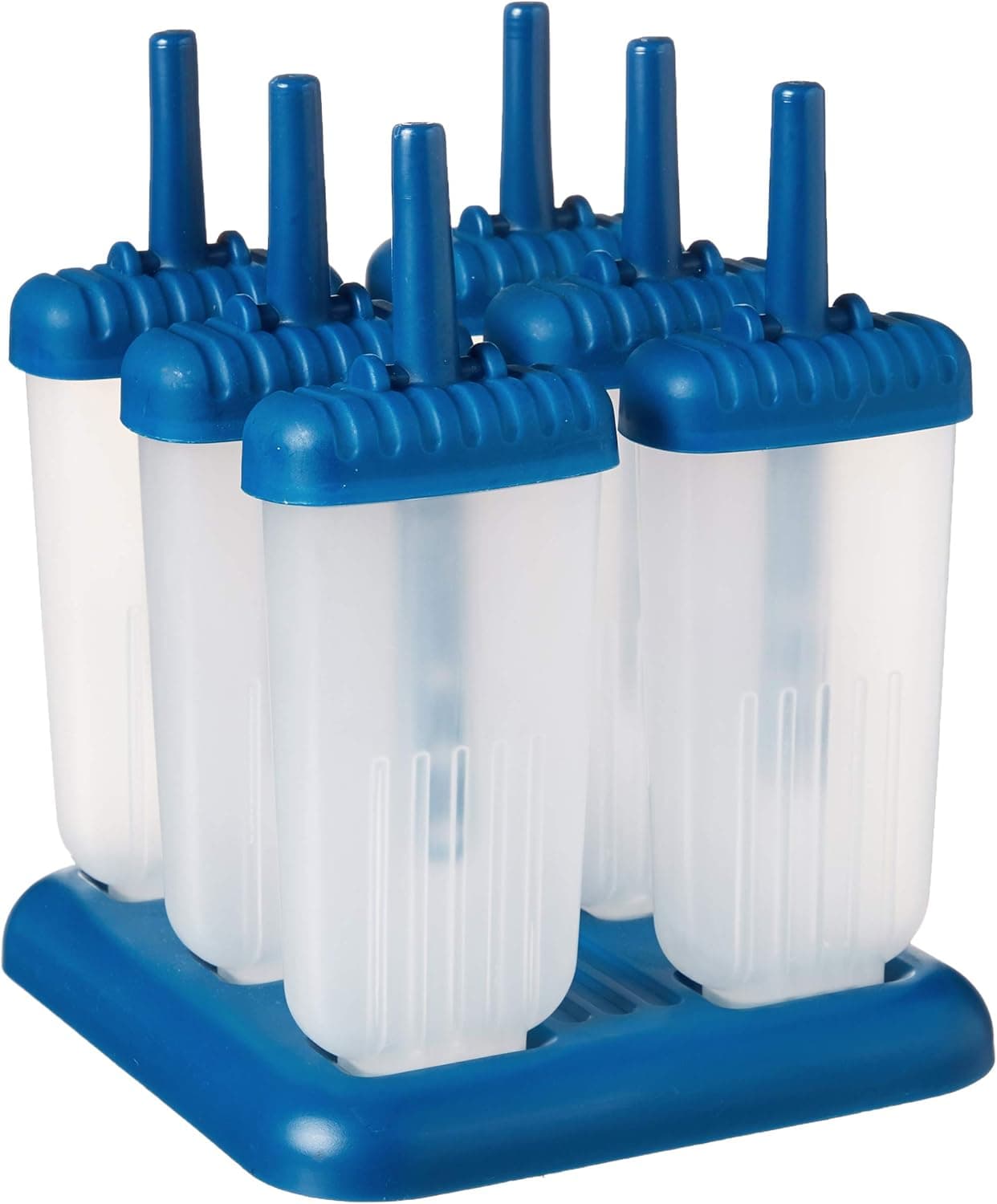 Tovolo Groovy Popsicles Molds Set of 6 for Homemade Frozen Treats, Reusable Popsicle Molds with Sticks and Drip Guard, Dishwasher Safe BPA Free Ice Pop Molds for Kids and Toddlers, Blueberry