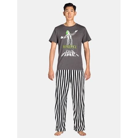 Beetlejuice Mens Short Sleeve Tee and Sleep Pant Pajama Set, 2-Piece, Sizes S-XL