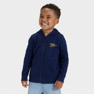 Toddler Boys' Fleece Zip-Up Hoodie Sweatshirt - Cat & Jack™ Navy 12M