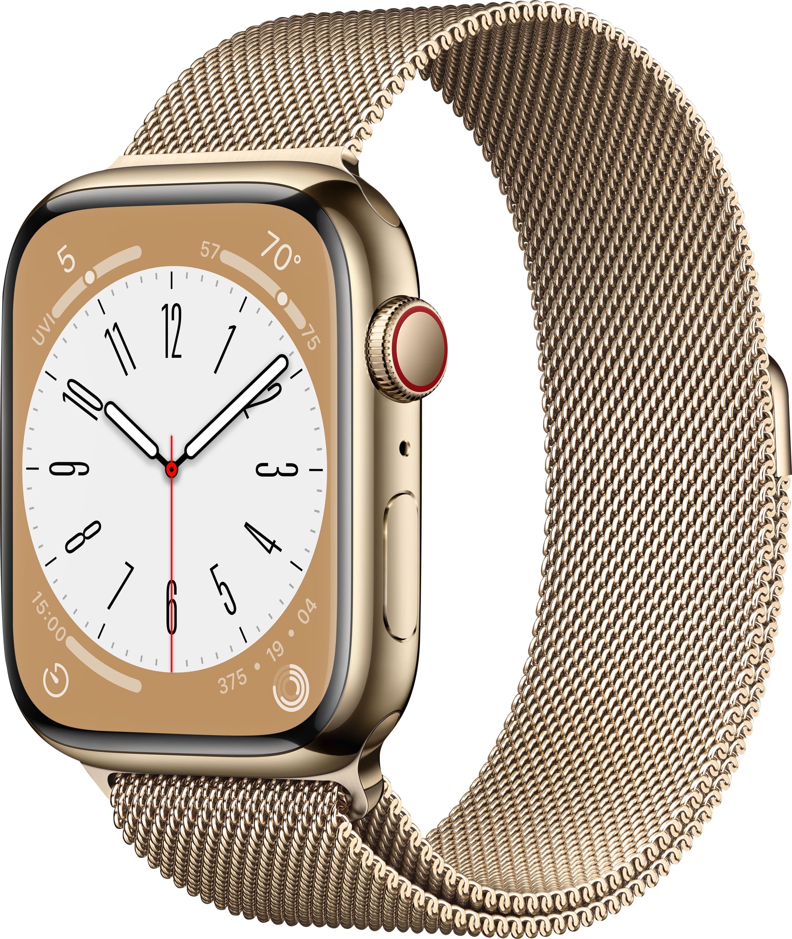 Geek Squad Certified Refurbished Apple Watch Series 8 (GPS + Cellular) 45mm Stainless Steel Case with Gold Milanese Loop - Gold - (2022)