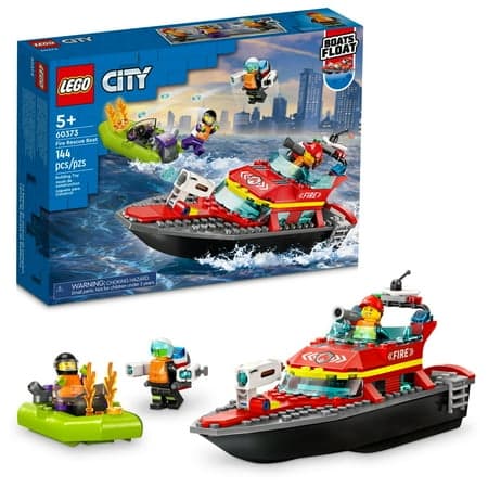 LEGO City Fire Rescue Boat 60373 Toy Boat that Floats on Water for Imagination Play, Building Toy for Kids Ages 5+