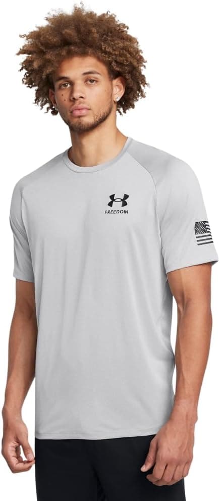 Under Armour Men's Freedom Tech Short Sleeve T-Shirt, (011) Mod Gray Light Heather / / Black, 5X-Large