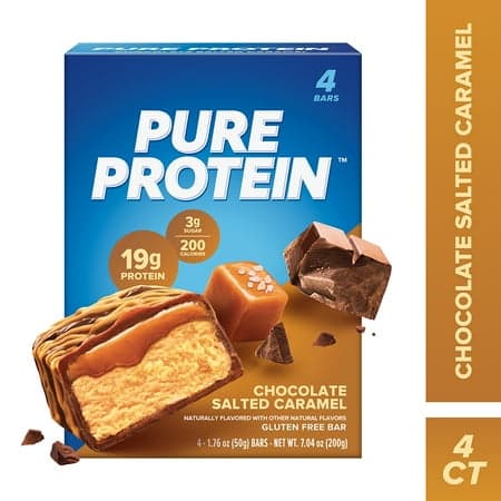 Pure Protein Chocolate Salted Caramel Bar, 20g Protein, Low Sugar, Gluten Free, 1.76 oz, 4 Count