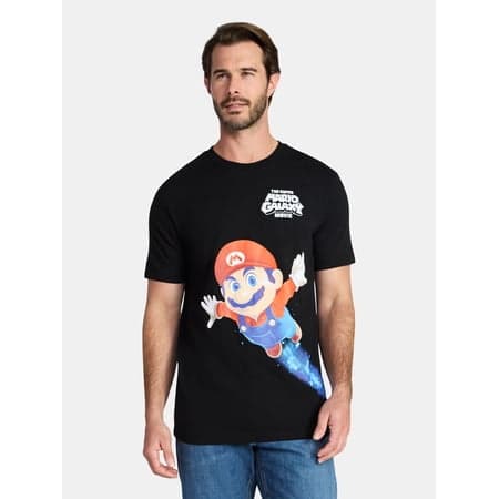 Super Mario Men's and Big Men's Let's Go Graphic Tee with Short Sleeves, Sizes XS-3XL