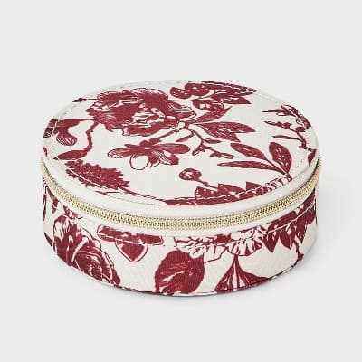Printed Round Travel Jewelry Organizer - A New Day™ Maroon/Cream