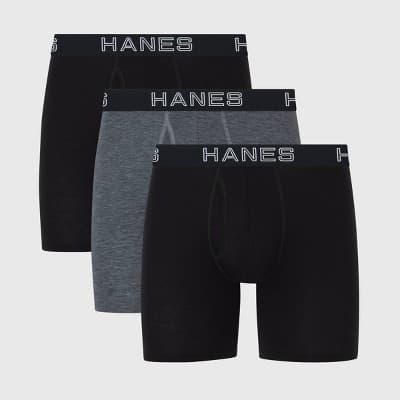Hanes Premium Men's 3pk Boxer Briefs Total Support Pouch - Gray/Black S: Recycled Polyester, Lyocell, Spandex, Moisture Wicking, Breathable Mesh