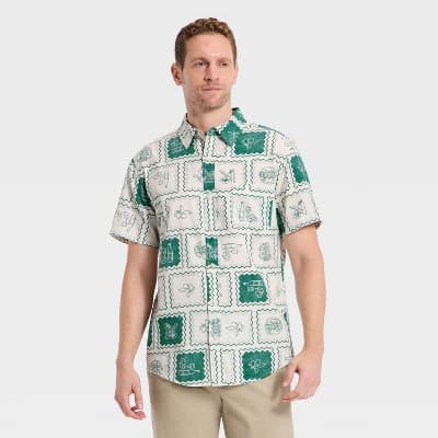 Men's Short Sleeve Cotton Rayon Point Collar Button-Up Shirt - Goodfellow & Co™ Green L
