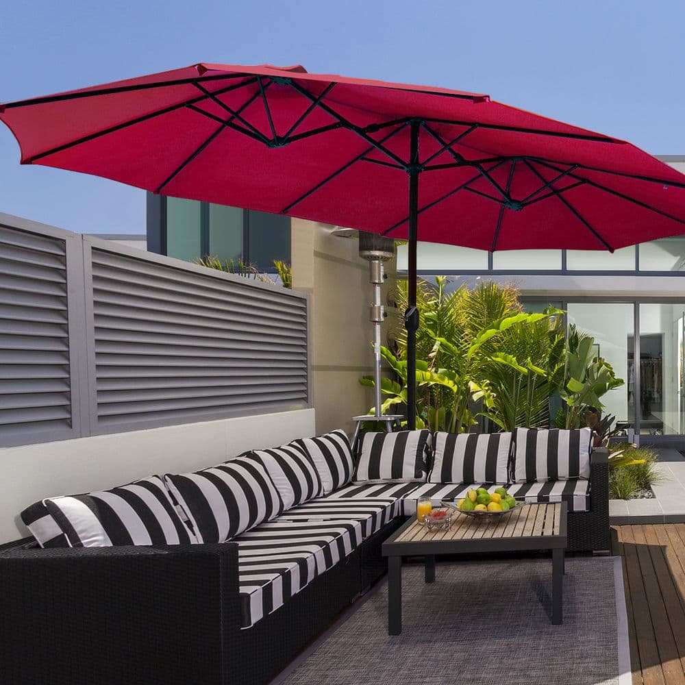 Shade in Style with a 15' Double Patio Umbrella and Base for $90