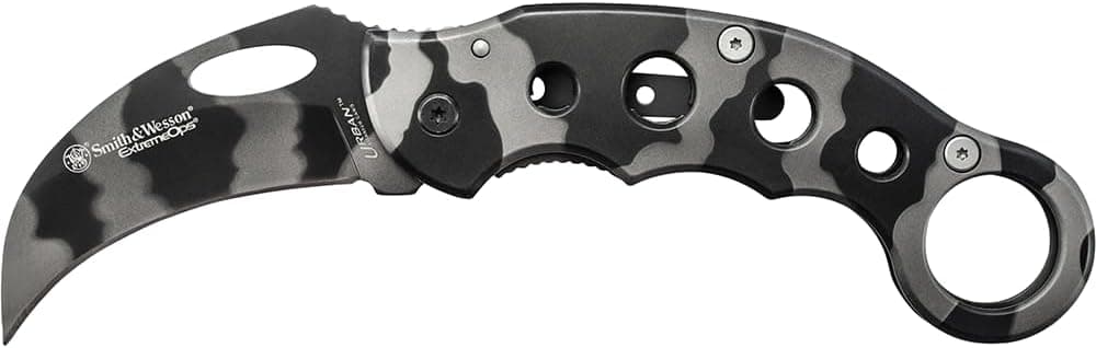 Smith & Wesson Extreme Ops CK32C 8in S.S. Karambit Folding Knife with 3in Hawkbill Blade and Stainless Steel Handle for Outdoor, Tactical, Survival and EDC