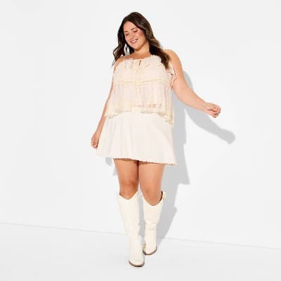 Women's Embroidered Mesh Babydoll Top - Wild Fable™ Cream 4X
