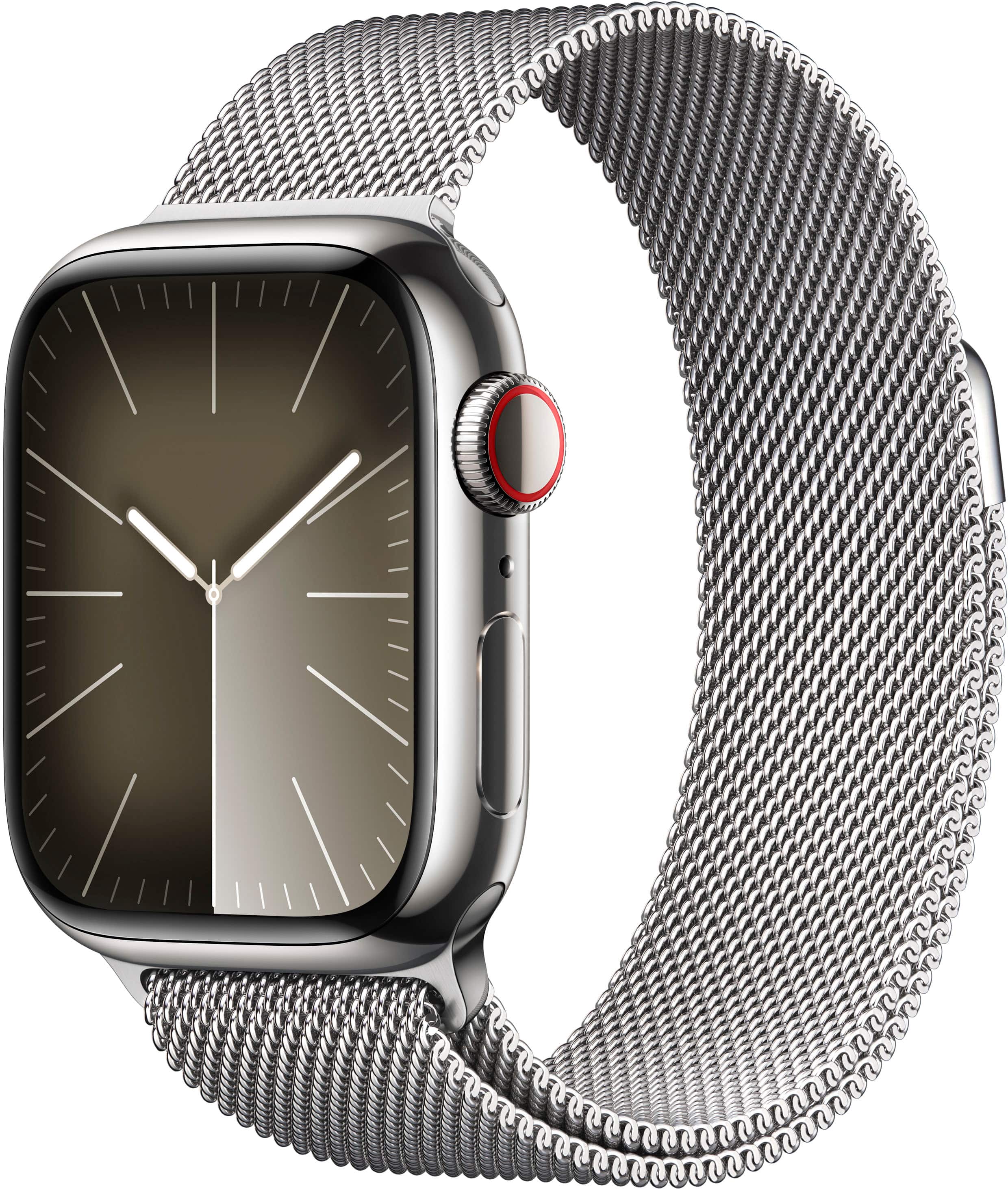 Apple GS Cert Refurb Watch Series 9 GPS + Cell 41mm Silver Stainless Steel Case w Silver Milanese Loop - Silver - 2023 - Silver - (2023)