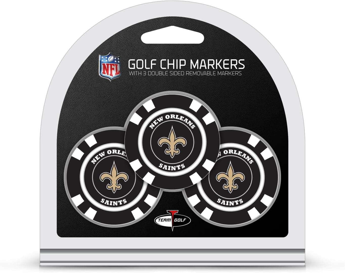 Team Golf NFL New Orleans Saints 3 Pack Golf Chip Ball Markers, Poker Chip Size with Pop Out Smaller Double-Sided Enamel Markers