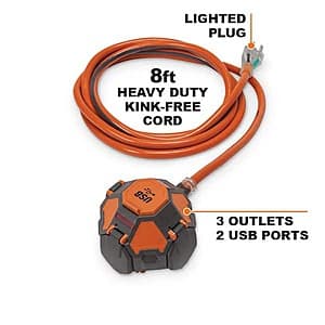 Ridgid 3-Outlet 8' Power Ball USB Extension Cord - $14
