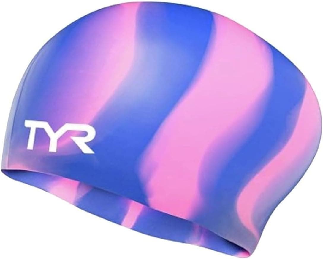TYR Adult Silicone Long Hair Swim Cap - Wrinkle-Free, Streamlined Performance Cap for Braids, Dreadlocks & Thick Hair Protection, Purple/Pink