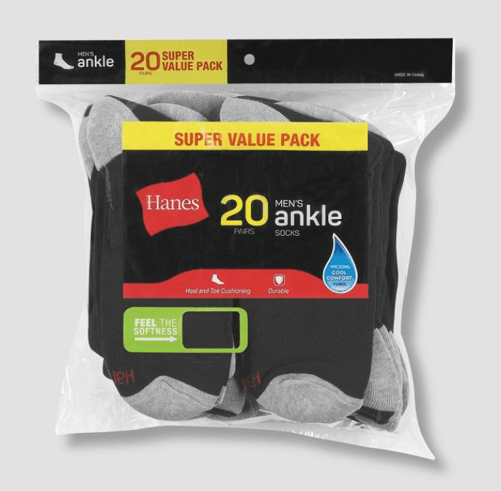 Hanes Men's Lightweight Comfort Ankle Socks 20-Pack