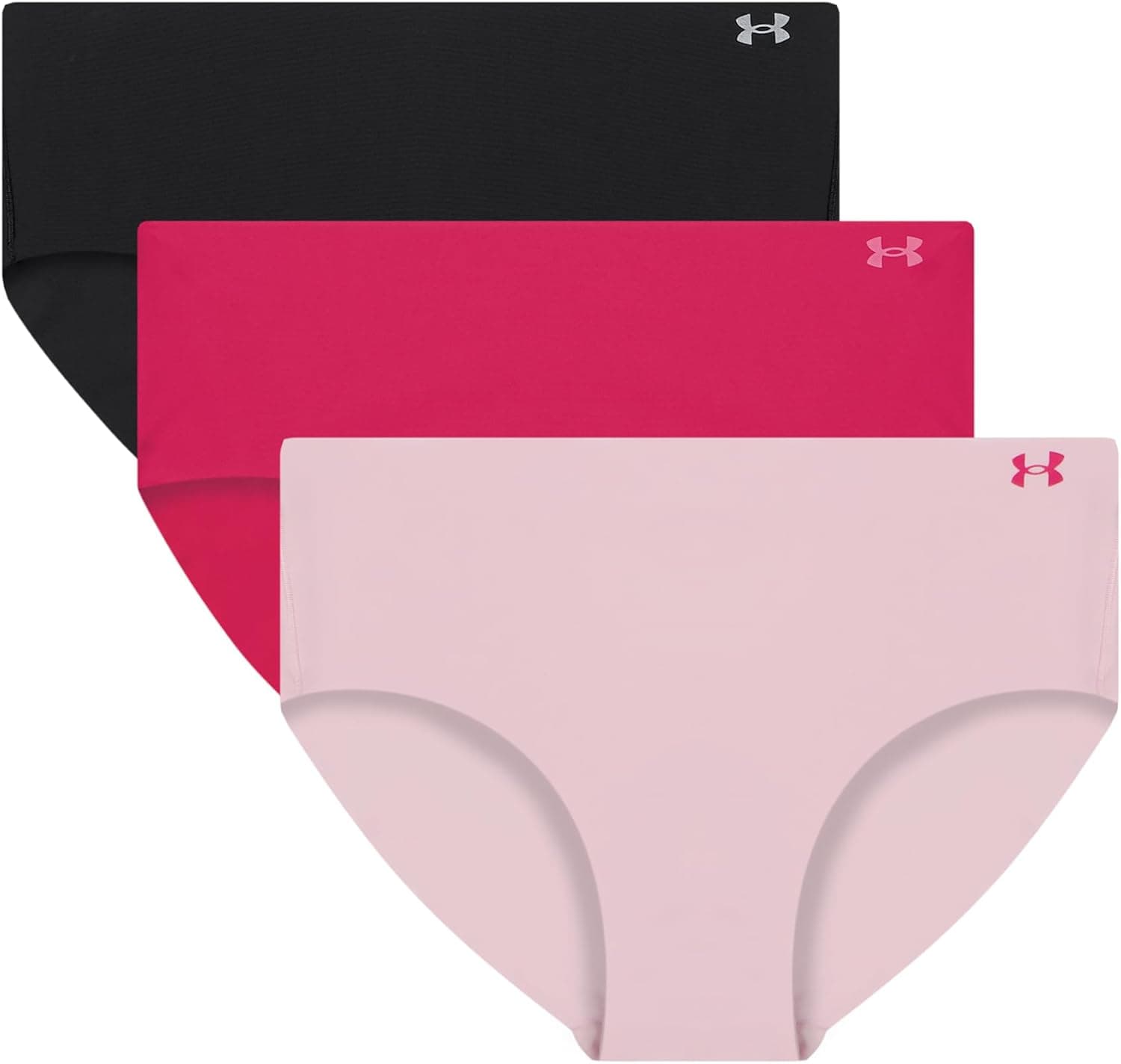 Under Armour Women's 3-pack Pure Stretch No Show Hipster Underwear, All-day Comfort Fit & Ultra-soft, Shaded Fuchsia, Medium