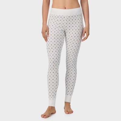 Warm Essentials by Cuddl Duds Women's Waffle Ribbed Combo Leggings with Smooth Edge - Ivory/Blue Ditsy S