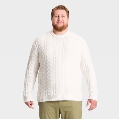 Men's Big & Tall Cable Crewneck Sweater - Goodfellow & Co™ Cream 4XL