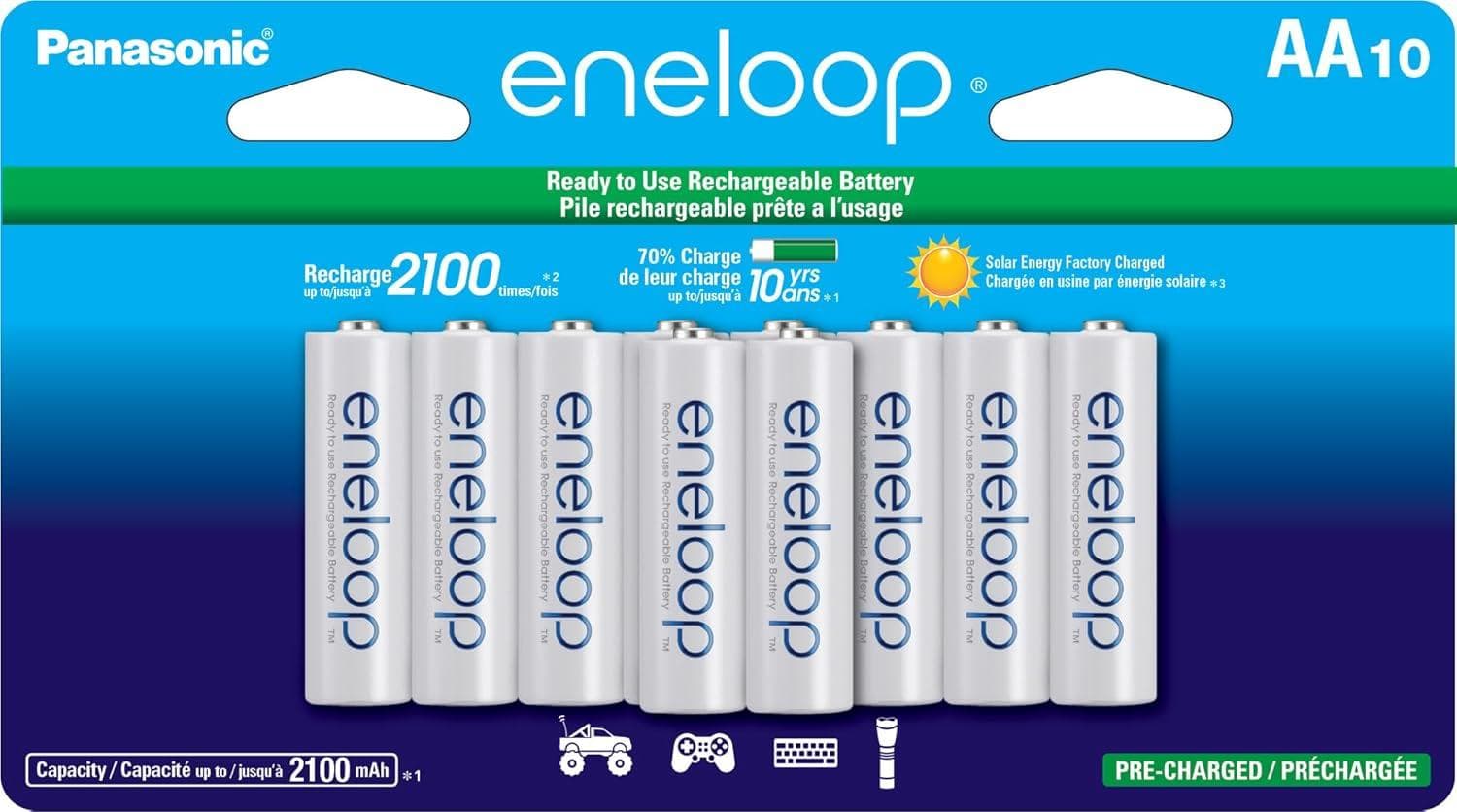 10-Pack Panasonic Eneloop 2100mAh Rechargeable AA Ni-MH Batteries Amazon