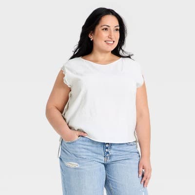 Women's Western Short Sleeve Embroidered Tie Top Blouse - Universal Thread™ White 4X