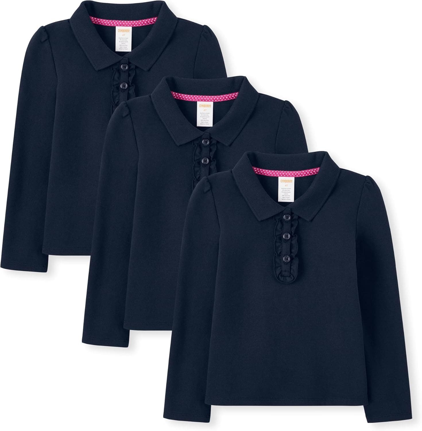 3-Pack Navy Ruffle Polo Shirts for Girls & Toddlers