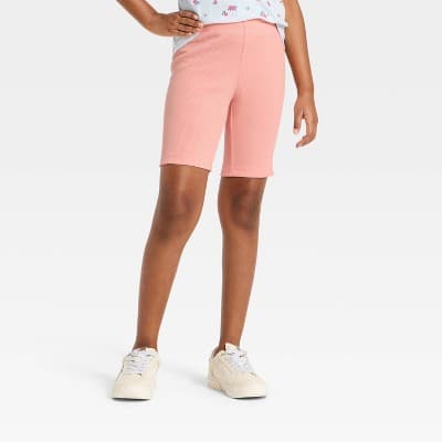 Girls' Ribbed Bike Shorts - Cat & Jack™ Peach Pink XL