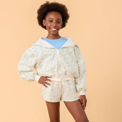 Blogilates Girls' Mommy & Me Marshmallow Hoodie - White Floral Print S