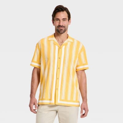 Men's Short Sleeve Camp Shirt - Goodfellow & Co™ Yellow Striped XL