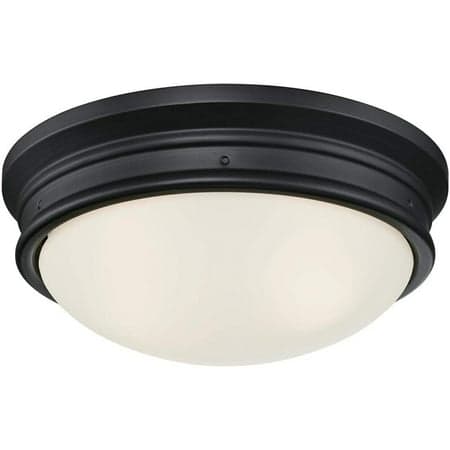 Westinghouse 6324100 Meadowbrook Two-Light Indoor Flush-Mount Ceiling Fixture, Matte Black Finish with Frosted Glass