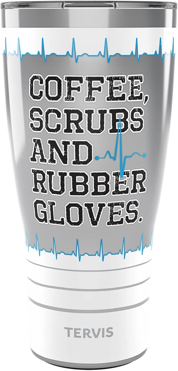 Tervis Traveler Nurse Life - Coffee, Scrubs, and Rubber Gloves Triple Insulated Tumbler Travel Cup Keeps Drinks Cold & Hot, 30oz, Stainless Steel
