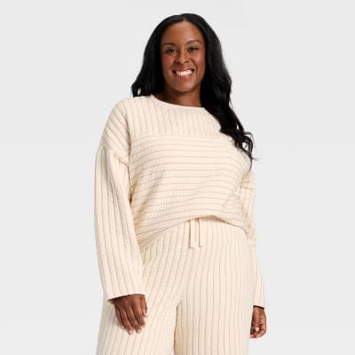 Women's Quilted Lounge Sweatshirt - Auden™ Cream 3X