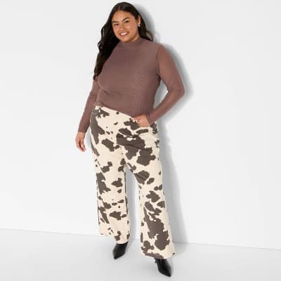 Women's Slim Fit Long Sleeve Mock Turtleneck T-Shirt - Wild Fable™ Brown 3X