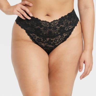 Women's Allover Lace Thong Underwear - Auden™ Black 4X: High Rise, Lightweight, Cotton Gusset