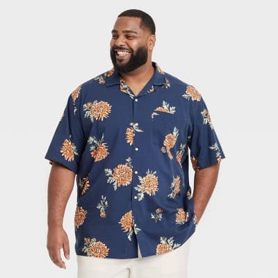Men's Big & Tall Vacay Short Sleeve Challis Camp Shirt - Goodfellow & Co™ Blue LT
