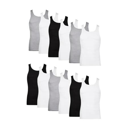 Tank Top Undershirts Pack, 12-Pack, Cotton Ribbed Tank Tops, Moisture Wicking