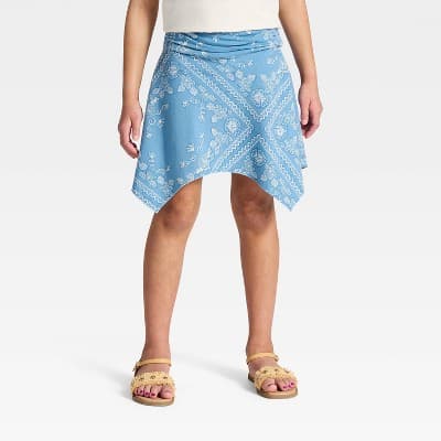 Girls' Handkerchief Hem Bandana Printed Mini Skirt - Cat & Jack™ Blue L