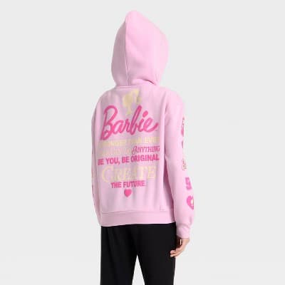 Girls' Barbie Front and Back Graphic Pullover Hoodie Sweatshirt - Pink XL Plus