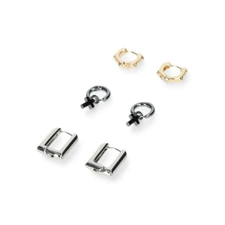 Madden NYC Women's Fashion Tri Tone Cross Charm Mixed Huggie Trio Earring Set