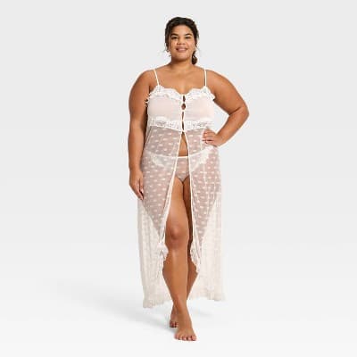 Women's Heirloom Lace Duster Babydoll Top - Auden™ White XXL