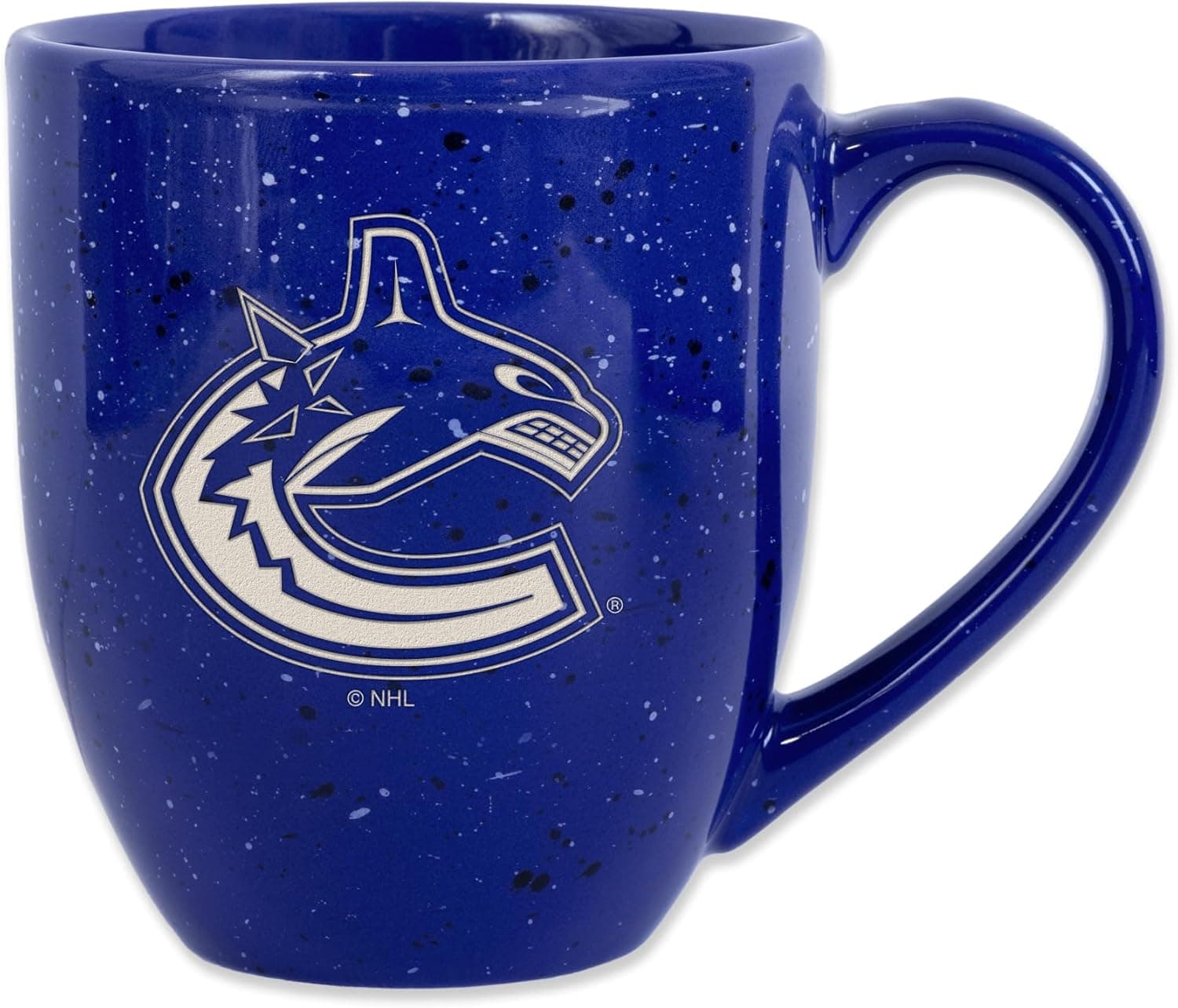 Rico Industries NHL Hockey Vancouver Canucks Royal 16 oz Team Color Laser Engraved Speckled Ceramic Coffee Mug