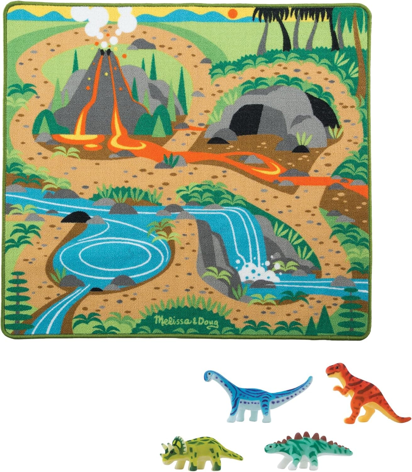 Melissa & Doug Prehistoric Playground Dinosaur Activity Rug (39 x 36 inches) - 4 Toy Animals