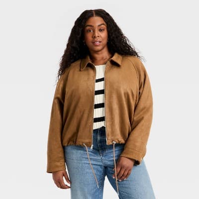 Women's Suede Bubble Bomber Jacket - Universal Thread™ Brown 4X