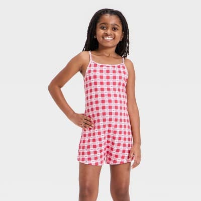 Girls' Hello Kitty Gingham Sleep Romper - Red S