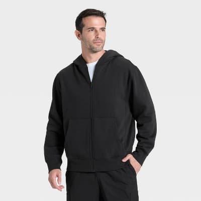 Men's Active Comfort Fleece Full-Zip Hooded Sweatshirt - All In Motion™ Black L