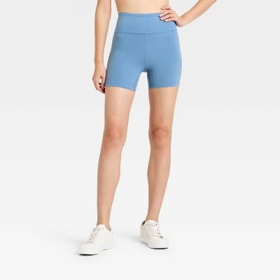 Women's High-Rise Cotton Balance Cotton Spandex Blend Bike Shorts 5" - All In Motion™ Steel Blue XS XL