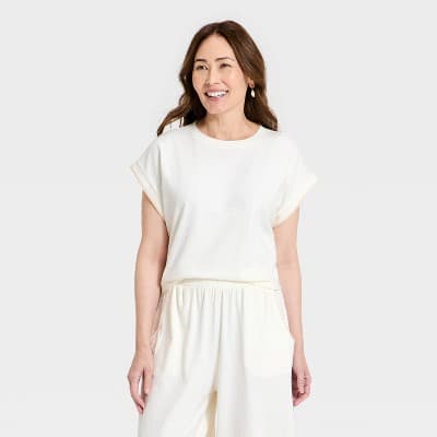 Women's Short Sleeve Jersey Knit T-Shirt - Universal Thread™ Cream XL